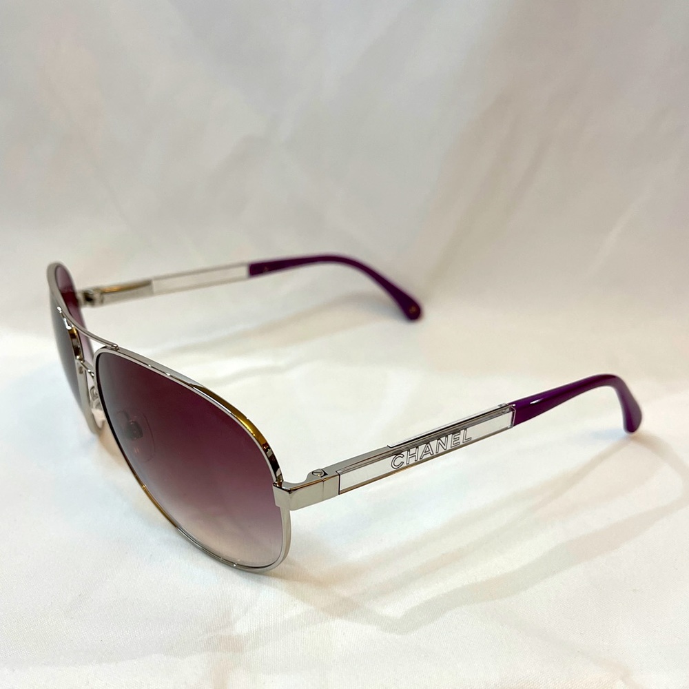 Chanel Silver/Purple Gradient 4179 Miroir Aviator Sunglasses